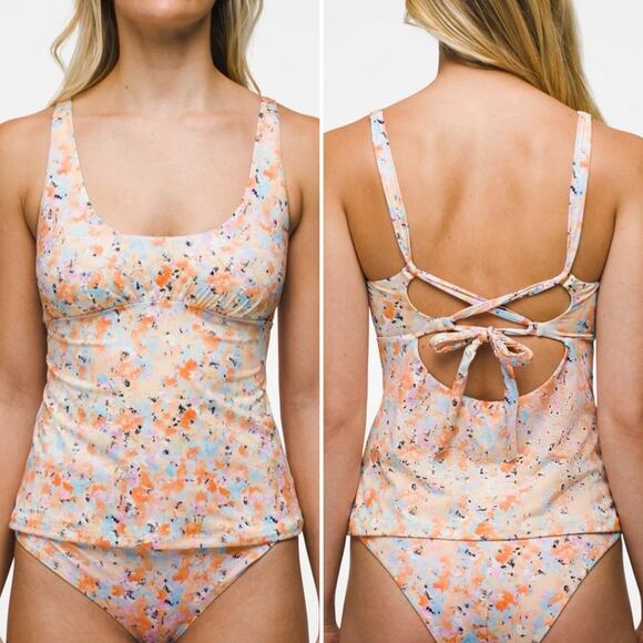 prAna Mallorca Tankini Top in Impression Orange Blue Print - Picture 1 of 5